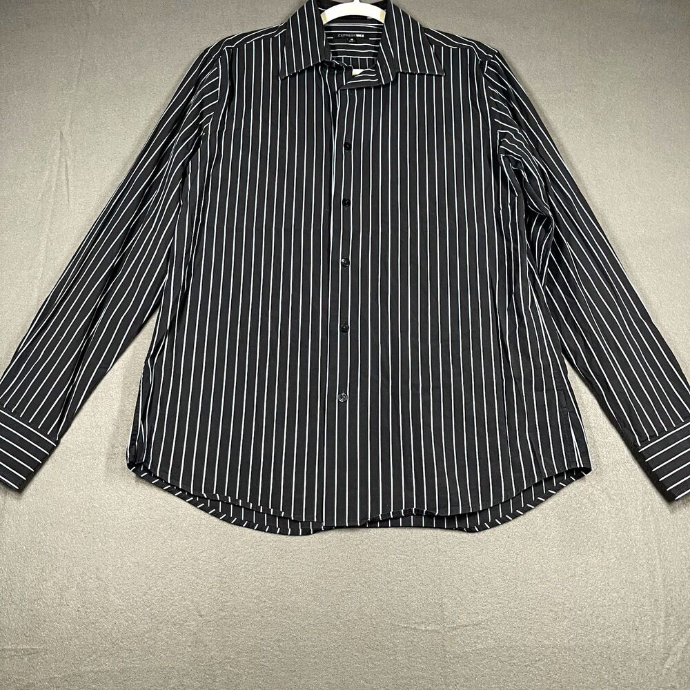 Express 1MX mens M modern fit striped stretch cotton button down shirt
